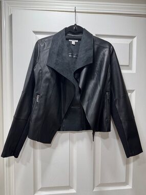 Black Women's Faux Leather Draped Jacket